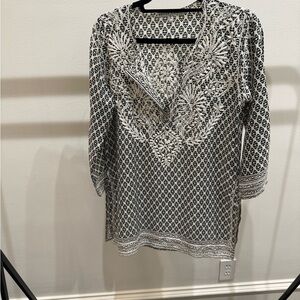 Gretchen Scott Designs Black and White Embroidered Silk Tunic